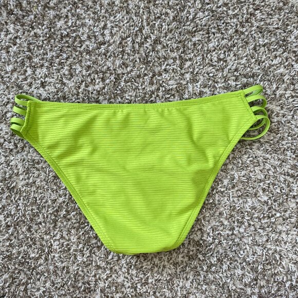 ⭐ 3/$15 Vintage Mossimo Neon Green Ribbed Bikini Bottom S With Side Straps - Picture 4 of 5